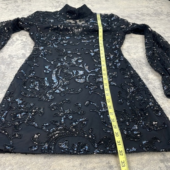Alexis Franciska Dress in Beaded Black Sparkle Long Sleeve Mini LBD Sz S - Picture 13 of 16